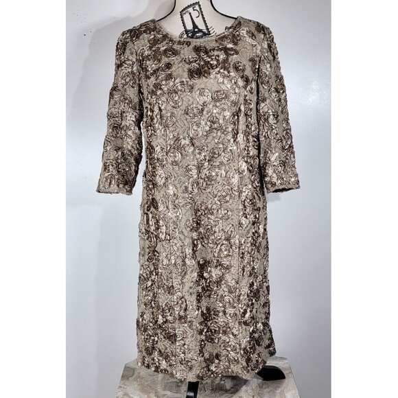 Alex Evenings Embellished Cocktail Dress, Taupe/Metallic, Womens Size 14W - Picture 2 of 8